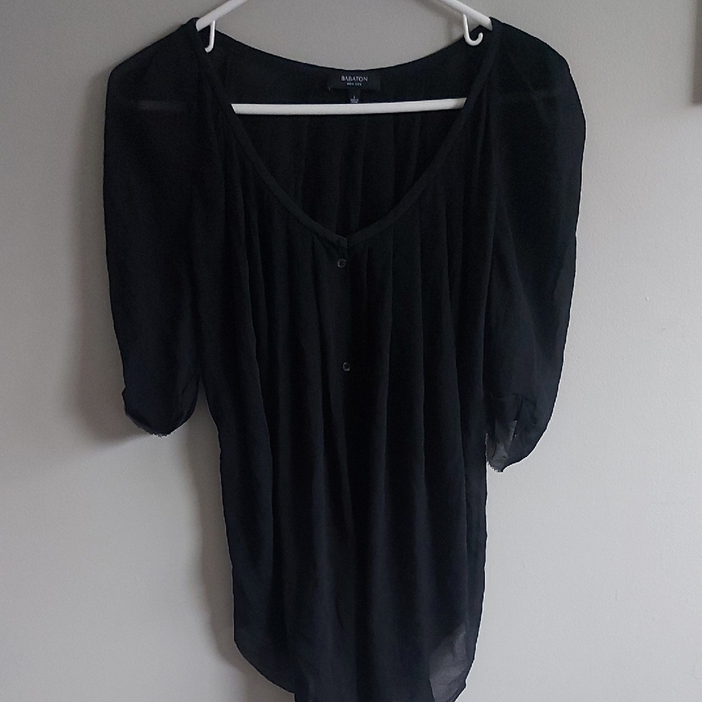 Babaton Black Sheer V-Neck Blouse